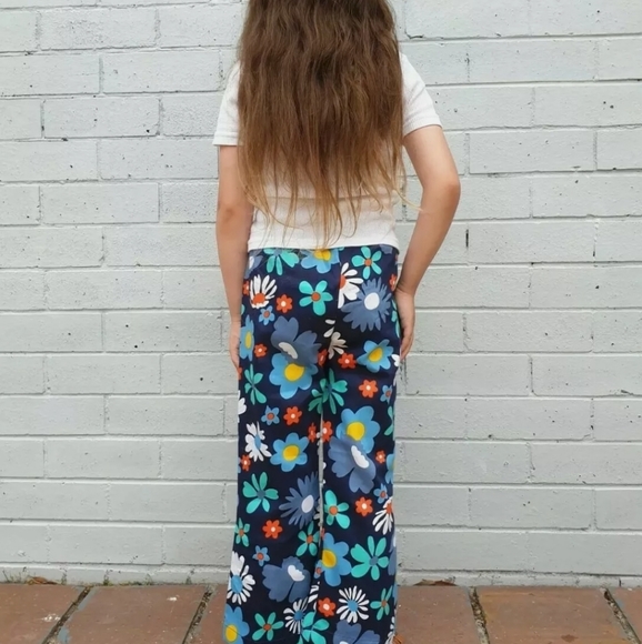 VTG 1960s DEADSTOCK Floral Flower Power Cotton Flares Pants Approx. 5-6 Years - Picture 3 of 12